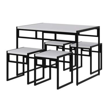 Imagem de conjunto de mesa de jantar com 4 bancos wooden branco e preto