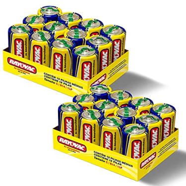 Imagem de Pilha Zinco C Rayovac Bateria Carvão Média LR14 Amarelinha Bandeja kit 24 unidades