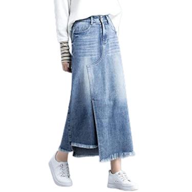 Imagem de Saia Denim - Criatividade Irregular Assimetria Cintura Alta Saias Denim Plus Size, Botões Elegantes Bolsos Mulheres Saia Lápis Linha A, Para Eventos Casuais E Formais,Azul,XXG,Constructive23