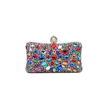 Imagem de BYKOINE Bolsa feminina de strass para noite multicolorida, bolsa de mão luxuosa de cristal, Prata-multicolorido, One Size