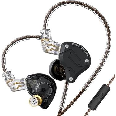 Imagem de KZ ZS10 Pro Fones de ouvido com fio para monitor de ouvido KZ IEMs fone de ouvido intra-auricular 4BA+1DD 5 drivers fones de ouvido de metal com placa frontal de aço inoxidável, cabo destacável de 2 pinos (preto fosco, com microfone)
