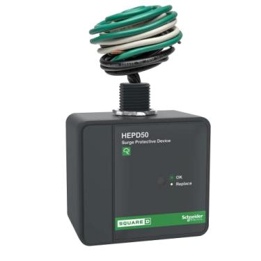 Imagem de Square D Dispositivo universal de proteção contra surtos HEPD50 da Schneider Electric, monofásico, 3 fios + terra para 120/240V, 50kA, preto