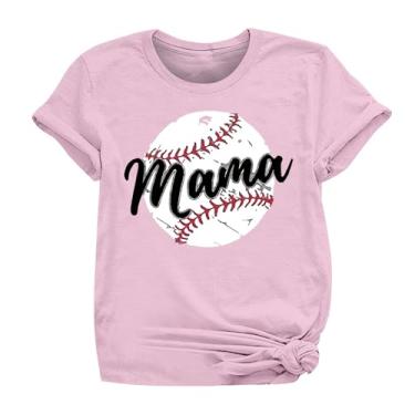 Imagem de PKDong Camiseta de beisebol mamãe beisebol camiseta gola redonda camiseta manga curta tops femininos 2024 modernos tops femininos, rosa, XXG