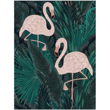 Imagem de Floralplus Papel de parede boho para banheiro flamingo e folha de palmeira tropical boho escuro removível papel de parede para contato com folhas 44,5 x 299,7 cm