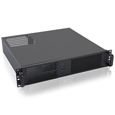 Imagem de RackChoice Suporte de chassi compacto 2U Micro ATX 2 x 5,25 PSU ATX PS2 com ventilador de 120 mm na parte superior, USB3.0 com adaptador 2.0