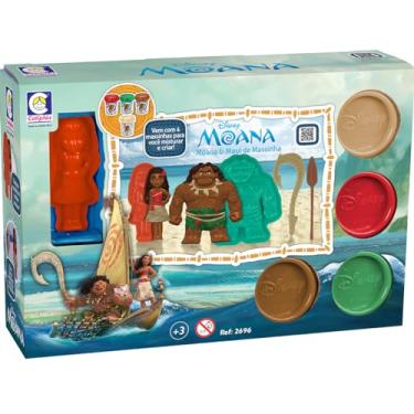 Imagem de Conjunto de 4 Massinhas De Modelar Atóxica Moana e Maui Colorida Forminha Criança Massinha Não Tóxica Segura Para Crianças Brincar Disney Original Com Moldes