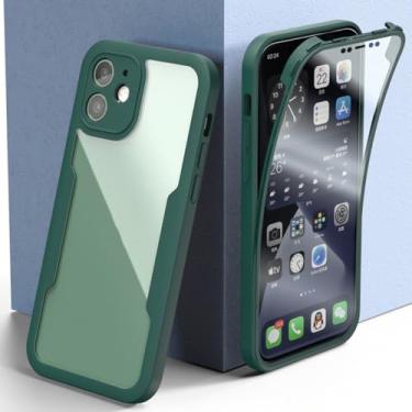 Imagem de 360 capa completa para iphone 15 14 11 13 12 mini telefone pára-choques para iphone xs xr 7 8 6s 14 15 plus capa, verde escuro, para iphone 14