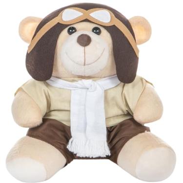 Imagem de Urso De 18cm Para Nicho Decoração Menino Aviador Branco Bebê Baby Decoração Quarto Festa Pelúcia Presente Revelação Deluxe
