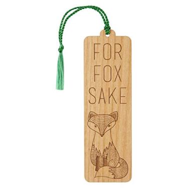 Imagem de Wood Bookmark - for Fox Sake - Laser Engraved - Made in The USA - Wooden Book Mark with Green Tassel