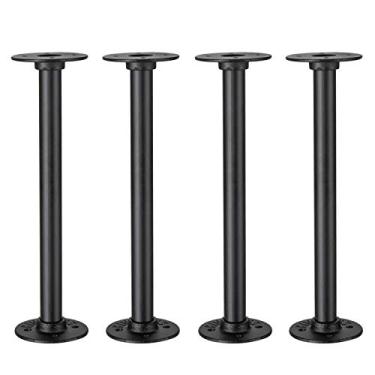 Imagem de Elibbren Pacote com 4 pernas de mesa de tubo industrial, tubos e flanges de metal de fazenda para mesas e móveis vintage personalizados, canto de perna de mesa de ferro rústico, suporte de prateleira