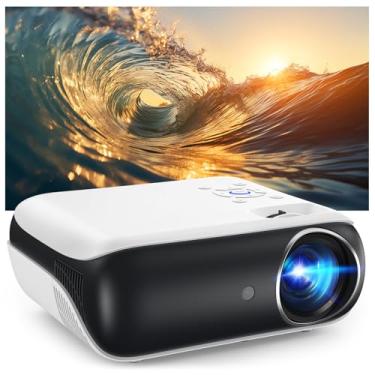 Imagem de HAPPRUN Projetor, projetor Bluetooth 1080p nativo, projetor portátil de filmes ao ar livre, mini projetor Full HD com alto-falante para quarto de casa, compatível com smartphone, HDMI, USB, AV, Fire