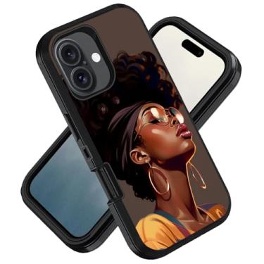 Imagem de ZXHSBROK Capa projetada para iPhone 16, capa protetora de 3 camadas à prova de choque para iPhone 16 (2024) 6,1 polegadas, mulheres negras afro-americanas