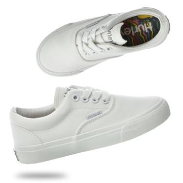 Imagem de Hurley Marley Tênis infantil de lona com cadarço – Tênis de skate de cano baixo para crianças, calçados esportivos para meninos e meninas, Branco, 18