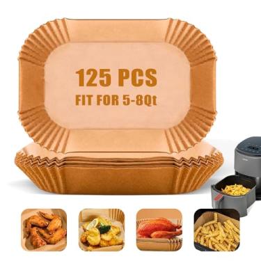 Imagem de Forros de papel Air Fryer, 125 peças de pergaminho antiaderente resistente a óleo, 20 cm, descartável, grau alimentício, sem alvejante, papel manteiga retangular para assar