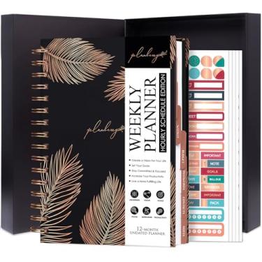 Imagem de PLANBERRY Agenda horária Premium – Organizador semanal sem data com horários e orçamento mensal – Gerenciamento de tempo, definição de metas, lista de tarefas e rastreador de hábitos – 17,9 cm x 21,5