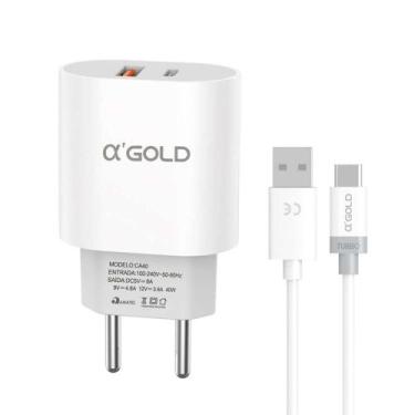 Imagem de Kit Carregador com Fonte Turbo com 2 entradas PD 40W 9.1A com Cabo Tip
