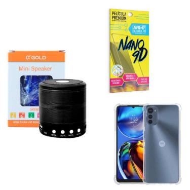 Imagem de Kit Caixa de Som Bluetooth + Capinha Motorola E32 + Película 9D - AGol