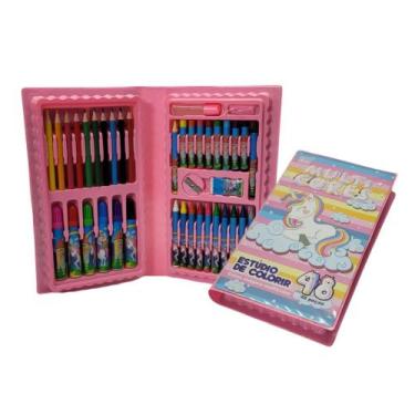 Imagem de Maleta Escolar de Pintura Infantil 48 Peças Estojo Completo Unicórnio 