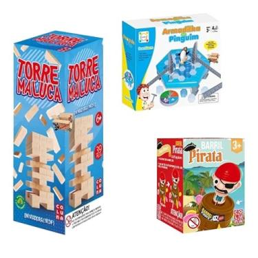 Imagem de Kit Brinquedos Pedagógicos Jogo Torre Maluca + Barril Pirata + Pinguim Numa Fria