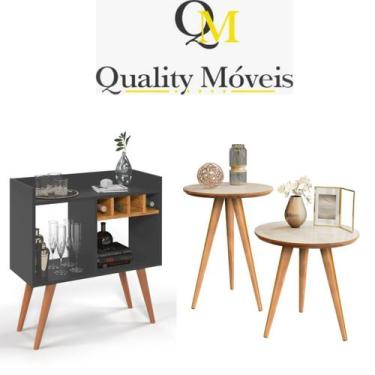 Imagem de Aparador Buffet Bar com Adega Rubi + Conjunto de Mesas Apoio e Lateral