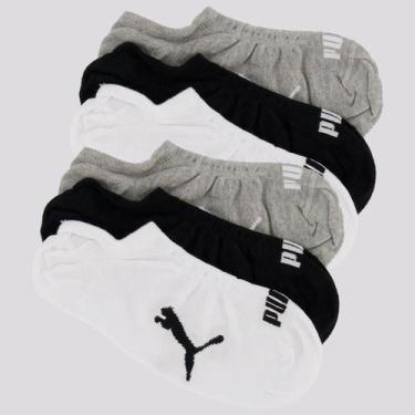 Imagem de Kit Meia Puma Sapatilha 6 pares Preta Branca e Cinza, 39-43