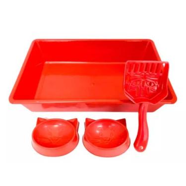 Imagem de Kit Bandeja Caixa Areia Cara De Gato 2 Comedouros 1 Pá - Pet Toys, Ver