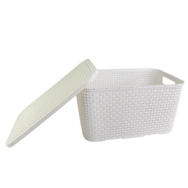Imagem de Caixa Organizadora Rattan Cesto Tampa 15 Litros Branco - ARQPLAST