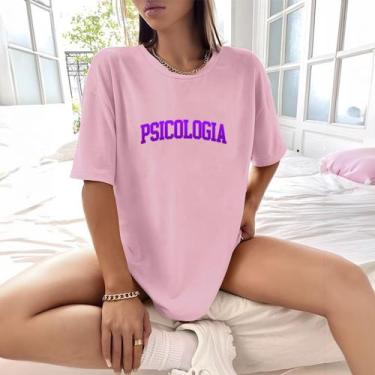 Imagem de Camisa Camiseta Feminina Estampada College Psicologia 100% Algodão Fio