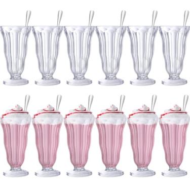 Imagem de Maxcheck Conjunto de 12 copos de milkshake de 500 ml com colheres de aço inoxidável, copos de sorvete de plástico antiquados para bebidas tropicais e festas