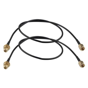 Imagem de Futheda 2 peças RP-SMA macho para RP-SMA fêmea cabo de extensão de antena WiFi montagem anteparo RG174 cabo coaxial 50 cm/19,7 polegadas para roteador WiFi, gateway, antena FPV, sem fio, LAN cartão