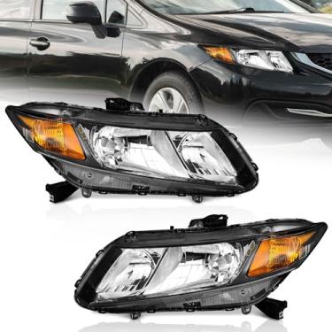 Imagem de WEELMOTO Faróis Honda Civic 4Dr Sedan 2012-2015 para Honda Civic 2Dr Coupe 12-13 Faróis pretos refletor âmbar lado esquerdo + direito (não serve para modelos híbridos ou híbridos L)