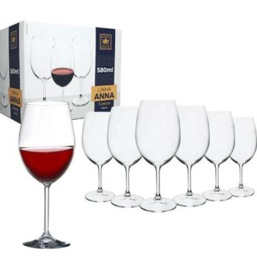 Imagem de Jogo de 6 Taças de Vinho Água Cristal Bohemia 580mL modelo Anna - FulF