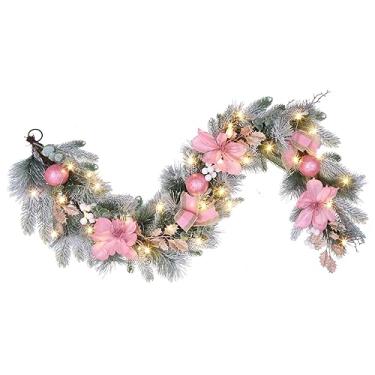 Imagem de Vofuly Guirlanda Rosa de Natal de 6 Pés para Porta Da Frente com 30 Luzes Led, Decoração de Guirlanda Festiva Iluminada, Guirlanda de Lareira Pré-Iluminada com Temporizador, Escada e Lareira Decoraçõe