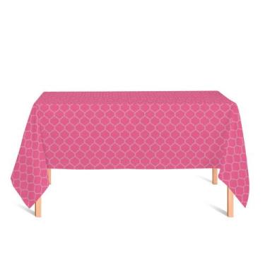 Imagem de Toalha de Mesa Retangular em Tecido Jacquard Rosa Pink Chiclete Geomét
