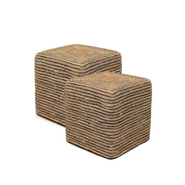 Imagem de REDEARTH · Pufe cubo pufe pufe pufe – apoio para os pés sentado de juta trançado para sala de estar, quarto, berçário, lounge, 50% juta, 50% algodão, conjunto de 2 (37 x 37 x 41 cm; preto natural)