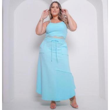 Imagem de Saia Longa Plus Size Feminina De Moletinho Com Fenda Lateral - Dona On