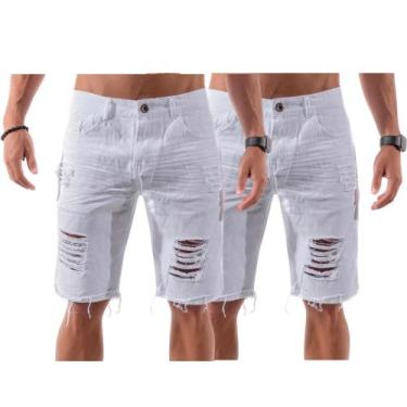 Imagem de Kit 2 shorts jeans masculino moderno destroyed - CNMODAS, Branco, Bran