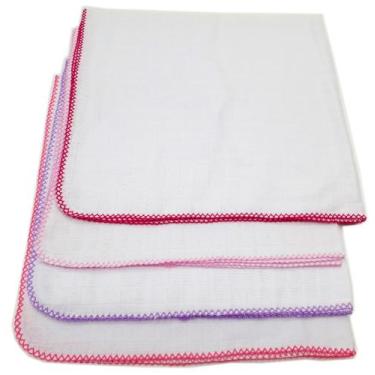 Imagem de Fralda De Pano Para Bebê Quadriculada Branca 68 Cm X 68 Cm Com Crochê 