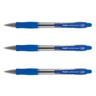 Imagem de Kit 03 Caneta Esferográfica PILOT Super Grip 1.6 mm Ponta Grossa, Azul
