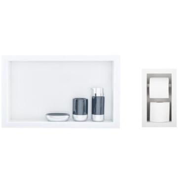 Imagem de Nicho Para Banheiro Em Porcelanato E Porta Papel Higiênico Duplo - Kit