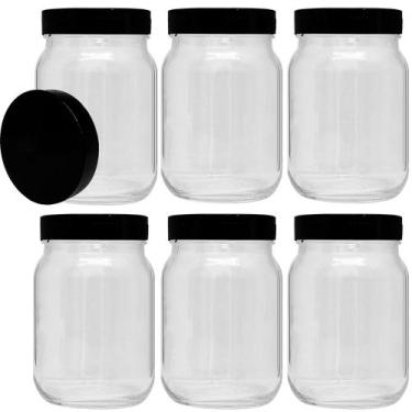 Imagem de Kit 6 Pote de Vidro 267ml Com Tampa Plástica Preta Para Tempero - Supe