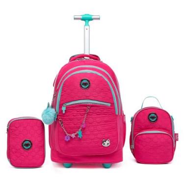 Imagem de Kit Mochila Rodinha Juvenil Feminina Lancheira Estojo Bolsa Escolar - 