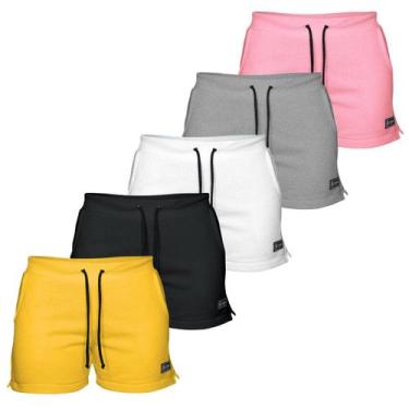 Imagem de Kit 5 Shorts Moletom Feminino Com 2 Bolsos Fenda Lateral Básico Casual