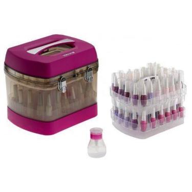 Imagem de Maleta P/ 68 Esmaltes Profissional C/ Porta Acetona Rosa - Dompel
