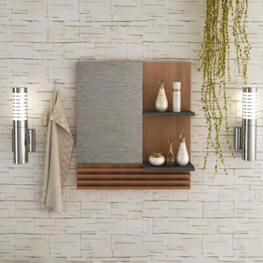 Imagem de Espelheira Estante Suspensa Organizadora Ripada 2 Prateleiras Espelho 