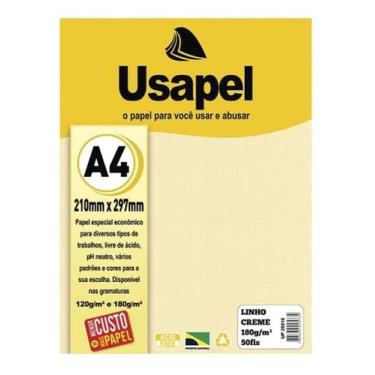 Imagem de Papel Linho A4 Creme 180g Usapel 50fls para Cartões, Convites e Certif