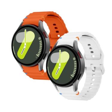 Imagem de Kit 2 Pulseiras de Silicone Cores Vibrantes para Samsung Galaxy Watch 7 (Laranja+Branco)
