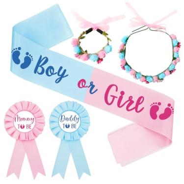 Imagem de JarThenaAMCS Conjunto de faixas, broche de mãe para ser, alfinetes, pulseira de fita de guirlanda para chá de bebê, revelação de gênero, suprimentos de festa, adereço de gravidez, presente de