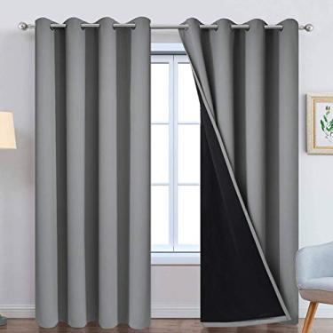 Imagem de Cortinas Yakamok 100% blackout, painéis de cortina térmica isolados à prova de som, cortinas com bloqueio de luz total com forro preto para quarto Sólido W52 x L84 Cinza