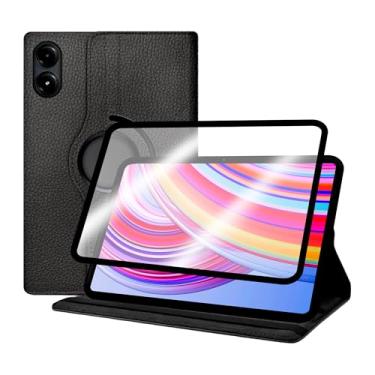 Imagem de Capa Capinha Case Giratória + Pelicula 9D Cerâmica Fosca Para Redmi Pad Pro (Tela 12.1") - C7 COMPANY (Preto)